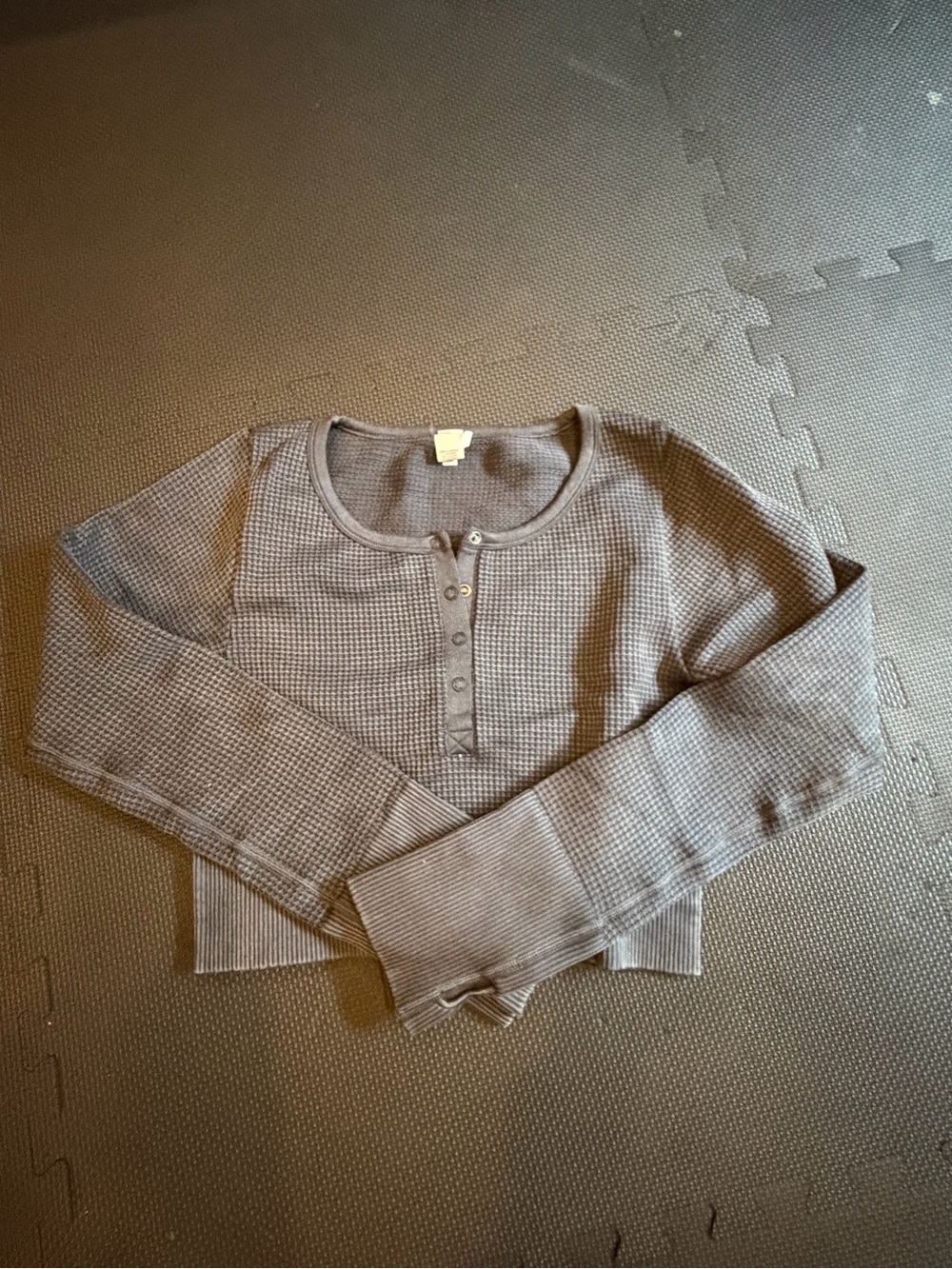 Offline by aerie Long-Sleeve Crop Thermal Henley Top - Acid Washed Blue Gray
